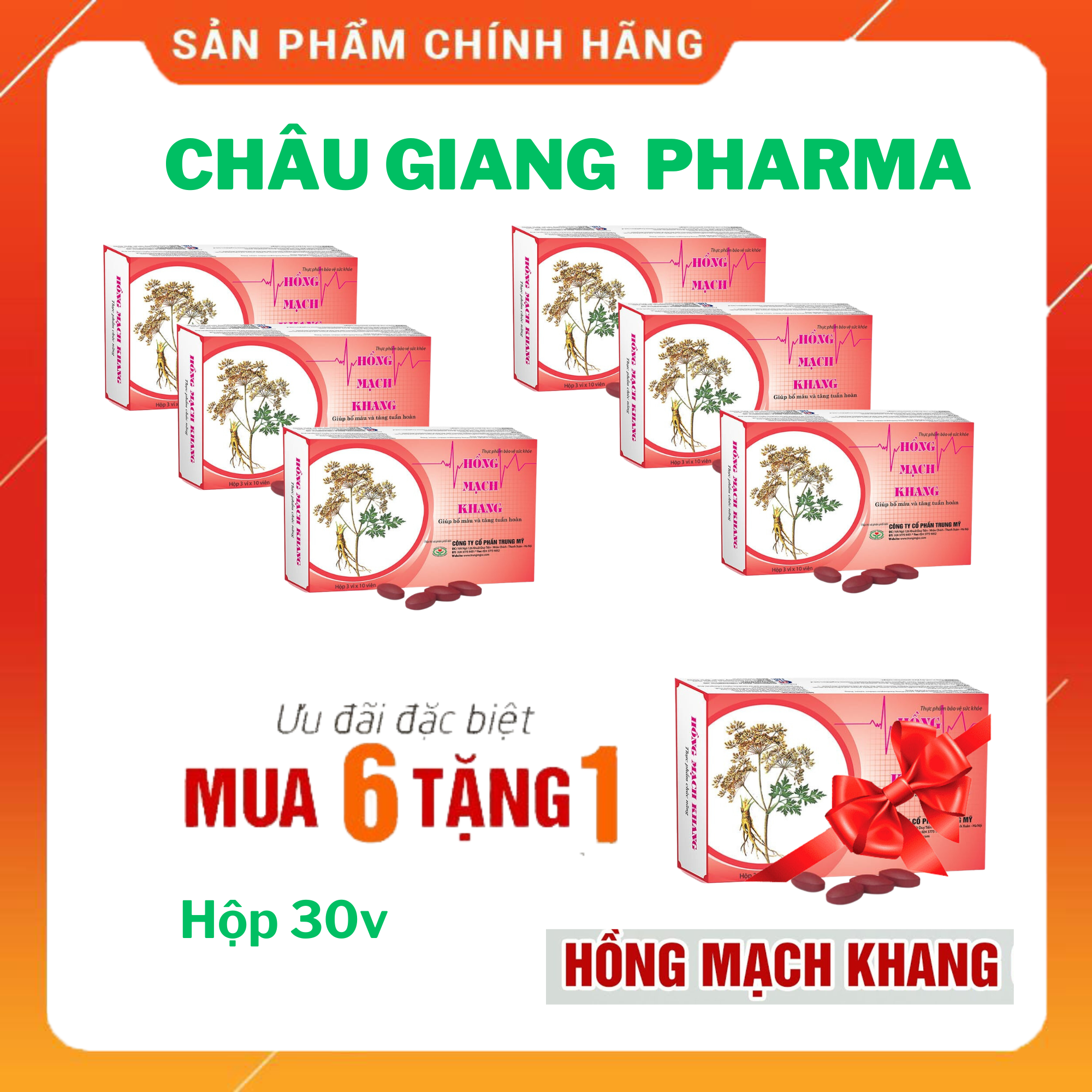  Combo 6 hộp Hồng Mạch Khang (3 vỉ x 10 viên) - Mua 06 hộp tặng 01 hộp